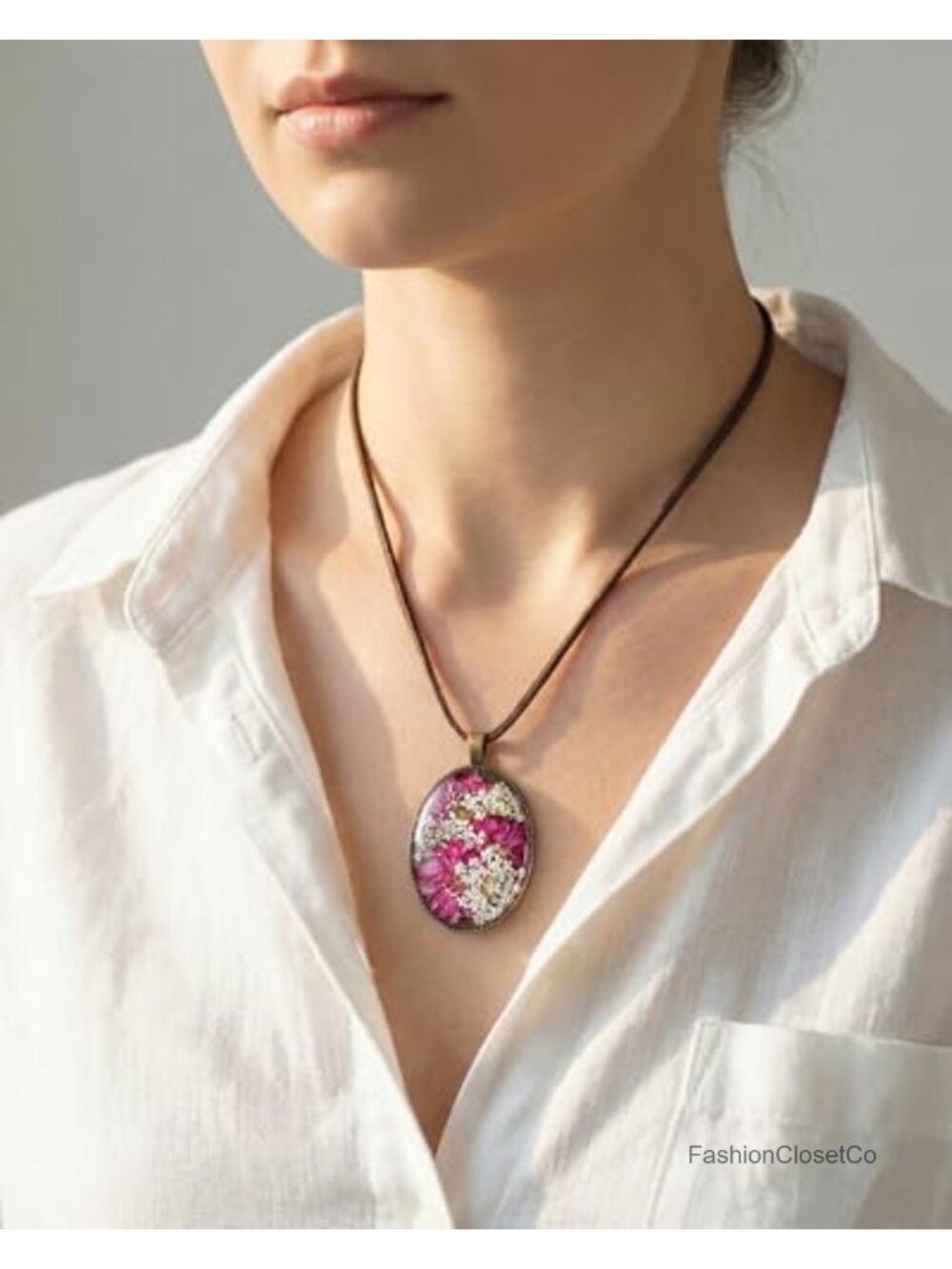 Handmade Resin Real Pressed Flower Pendant Necklace Adjustable Cord Gift - Picture 4 of 4